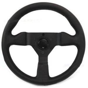 13 inch Black Leather Racing Steering Wheel 6 Holes 3-Spoke Universal Sport - Picture 1 of 4