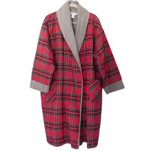 NEW Womens Portuguese Flannel Robe Red Plaid Lined Heavyweight Size 1X NO BELT - Picture 1 of 6