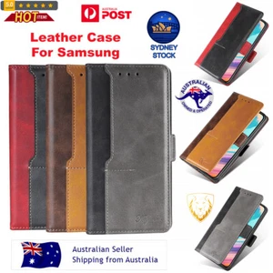 Funda de cuero abatible horizontal para Samsung con soporte y ranuras para tarjetas y billetera - Imagen 1 de 29