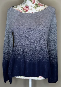 WHBM Sweater Womens Sz M Silver Blue Metallic Knit Ombre Boat Neck Pullover - Picture 1 of 13