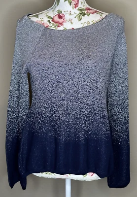 WHBM Sweater Womens Sz M Silver Blue Metallic Knit Ombre Boat Neck Pullover - Image 1 of 4