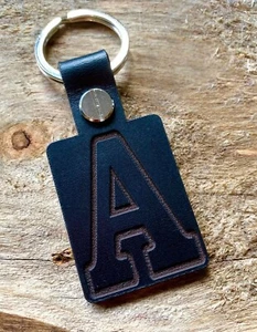 A LETTER ALPHABET Keyring Keychain Key Fob Black Leather  - Picture 1 of 2