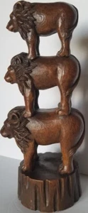 Lion Totem Pole Figurine 3 Lions High On Log Cast Mold 13"  - Picture 1 of 12