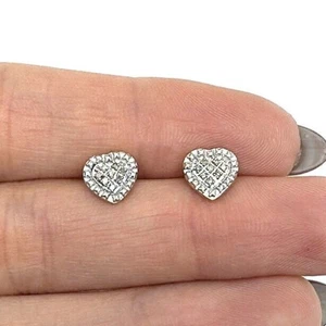 0.05CTW Natural Diamond 18K Gold Over Silver Heart Cluster Stud Earrings - Picture 1 of 16