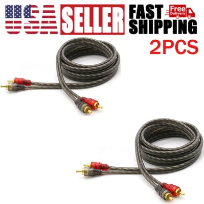 2PCS 4Ft RCA Cables 2 Channel Twisted Car Audio Shielded Interconnect Amp Wire - Image 1 of 4