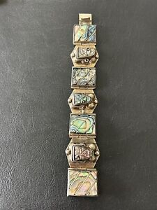 VTG Sterling Silver Abelone Bracelet Panel Missing Earrings Mexico 925 46 Grams
