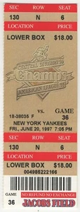 1997 CLEVELAND INDIANS vs NEW YORK YANKEES ticket DWIGHT GOODEN Win 6/20/97 ny - Picture 1 of 2
