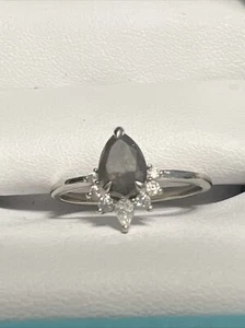 Trendy Pear Cut Salt & Pepper Grey Black White Diamond Solid 14K White Gold - Picture 1 of 5