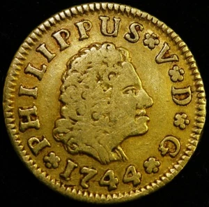 1744-S PJ Madrid Spain 1/2 Escudo Gold Coin - Picture 1 of 2
