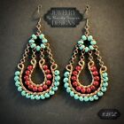 earrings for women Copper Wire Wrapped Turquoise & Red Long Dangle Ear wires
