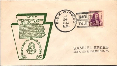 SC# 724 FDC / USS Wyoming CDS / Unlisted Green Keystone Cachet - L43127 - Image 1 of 2