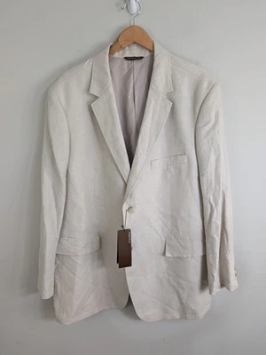 Blazer Perry Ellis Para Hombre 48R Beige Mezcla de Lino Pecho Único Foto 1 de 4