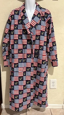Roupão de algodão patriótico náutico masculino vintage anos 90 NAUTICA O/S bandeira americana-NOS - Imagem 1 de 4
