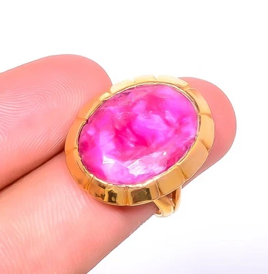 Ruby (Simulated) Silver 18k Yellow Gold Plated Ring s.7 R7623-384 - Image 1 of 4