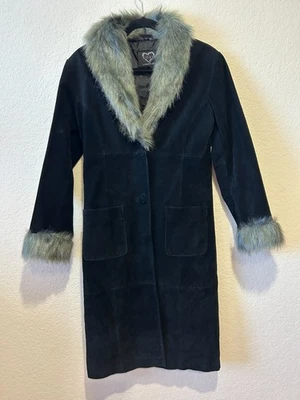 Chaqueta Abrigo Vintage XOXO Y2K Gamuza Cuero Penny Lane Talla M Negra Boho Larga Nueva Sin Etiquetas Foto 1 de 4