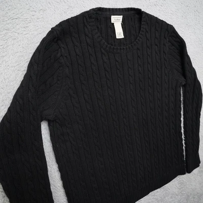 Suéter LL Bean Cable Tejido Mujer XL Negro Cuello Redondo Grueso Pescador Algodón Foto 1 de 4