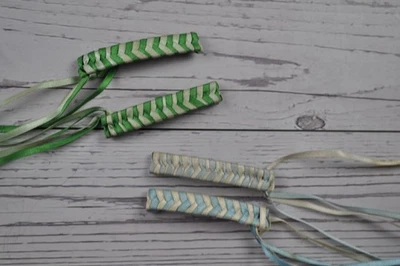 Vintage Ribbon Barrettes set of 4 Green and Light blue Ribbon - Image 1 of 4