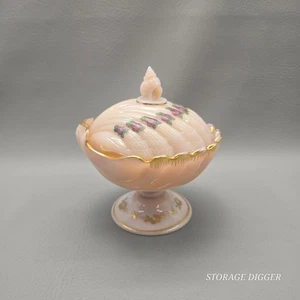 Vintage Cambridge Glaskrone Toskanische Charleton Rosen Muschel Sockel Schale mit Deckel - Bild 1 von 15