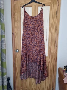 Navy & Orange Leopard Print High Low Maxi Dress Size 14/16 - Picture 1 of 6
