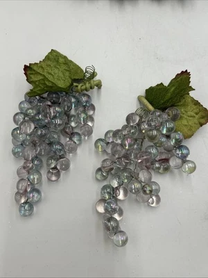Aglomerado de uvas acrílico transparente com folhas de veludo lote de 2 — 7” cada - Imagem 1 de 4