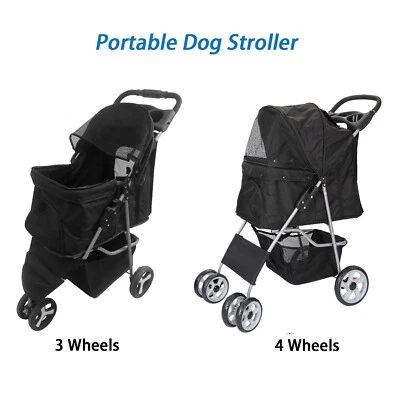 3/4 Wheels Pet Stroller for Dogs or Cats Safety Dog Cart Stroller w/ Cup Holder - Image 1 of 3