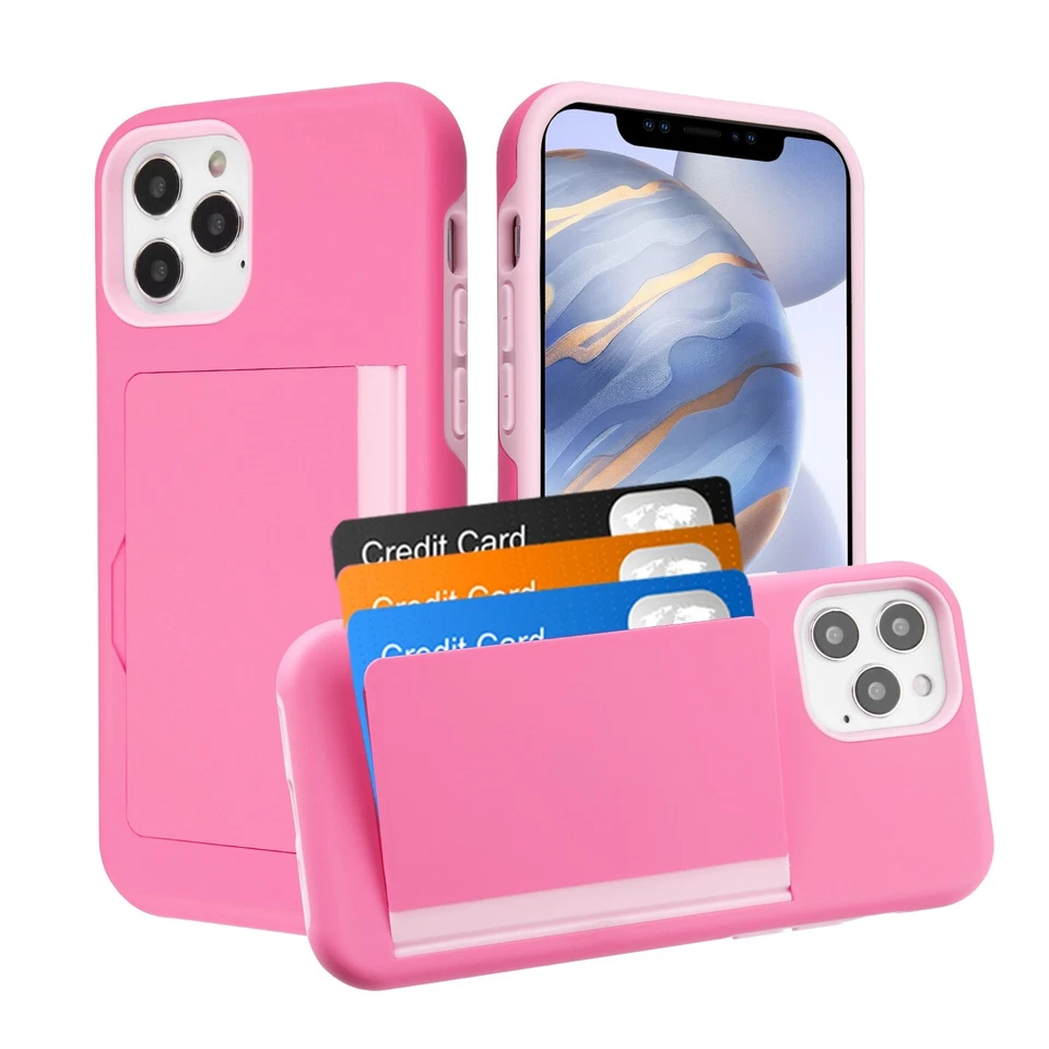 Apple iPhone 12 Mini Pro Max Wallet Case 3 Cards Holder Shockproof Hybrid Cover - Image 1 of 2