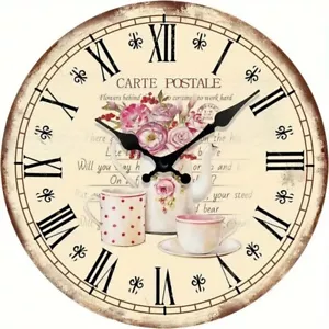 Floral French Inspired Carte Postale 30cm Wall Clock, Silent, Beautiful Design - Picture 1 of 3