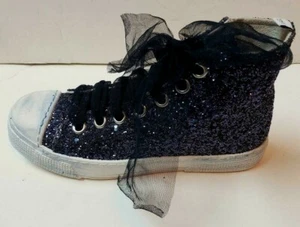 New Beautiful Designer MAGIL Glitter Blue High-Top Shoe Sneakers  35 ITALY - Picture 1 of 12
