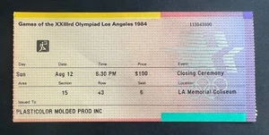 Vintage 1984 Los Angeles Summer Olympics Closing Ceremony Ticket Stub 8/12/84 LA - Bild 1 von 2