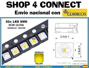 20 Diodos LED SMD AMARILLO YELLOW 3528 / 1210 CAR automocion ARDUINO 3.5 x 2.8 * - Imagen 1 de 3