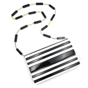 *RARE!* St. John Knits Black/White Striped Acrylic Clutch Shoulder Bag Purse - Picture 1 of 8