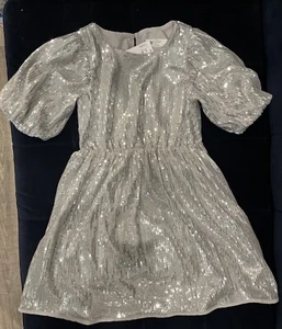 H&M girls Silver Metallic sequined dress 7-8 Y - Picture 1 of 4