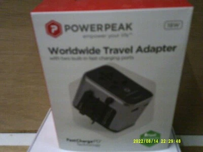 Power Peak Worldwide Travel Adapter with two built-in fast charger ports - Image 1 of 2