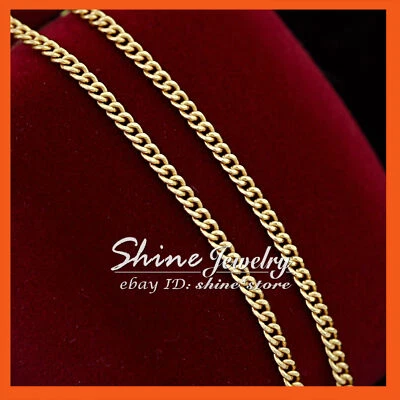 9K YELLOW GOLD GF FLAT 2MM CURB CHAIN WOMEN MEN SOLID CHARM 16-30 INCH NECKLACE - image 1 of 4