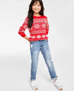 Holiday Lane Big Girls Small Festive Fair Isle Long Sleeve Sweater Red $40 247 - Picture 1 of 9