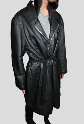Genuine Leather Jacket Chain Versace Influenced Glamour Trench  - Image 1 of 4