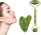 Jade Roller & Gua Sha Massage Set, Anti-Aging Natural Jade Face Roller Set - Fac