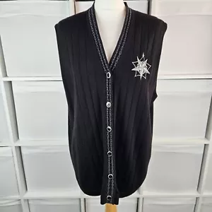 Jaeger Black Wool Cardigan Size M L Vest Sleeveless Knit V-Neck Unisex Vintage - Picture 1 of 14