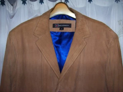 男式尺寸 M 44 英寸正品 42R 42L Bachrach 棕色皮革运动外套带条纹 $375 宝石 — 第 1/4 张图片