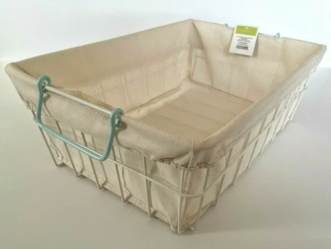 NEW Circo White Wire Storage Basket w/Canvas Insert & Side Carry Handles Cover
