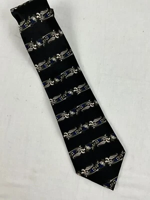 Men’s Oscar dela Renta 100% Silk Floral Print  Neck Tie Black 58" Long USA EUC - Image 1 of 2