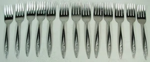 RADIANT ROSE SUPERIOR STAINLESS USA 13 SALAD FORKS - Picture 1 of 3