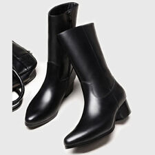 Winter Mens Shoes Fleece Tall Boots British Pointed Toe Zipper Mid-calf Boots Sz