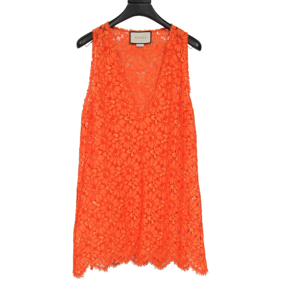 Gucci Womens Orange Floral Embroidered Lace Sleeveless Blouse Size Medium IT 42 - Image 1 of 4