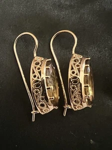 14k Rose Gold Plated 585 RG Oval Amber Earrings English Lock - Picture 1 of 5