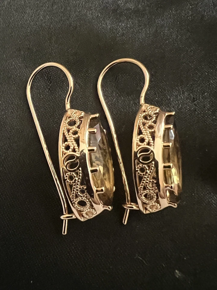 Pendientes ámbar ovalados enchapados en oro rosa de 14k 585 RG bloqueo inglés Foto 1 de 4