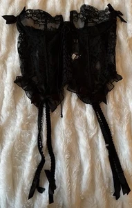 Victoria’s Secret Gold Label black front lace Corset Bustier 34C Garters - Picture 1 of 9
