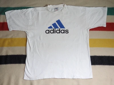 Camiseta De Colección Años 90 Adidas Logo Grande Hecha en EE. UU. Distress Grunge Blanca 2XL XXL Foto 1 de 4