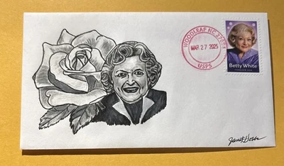 2025 Betty White Forever Stamp C108 Silhouette Head With A Rose FDC/OOAK - Image 1 of 4