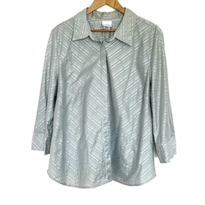 Jaclyn Smith Women’s Shirt XXL Green Button Up 3/4 Sleeve Collared Top - Picture 1 of 10